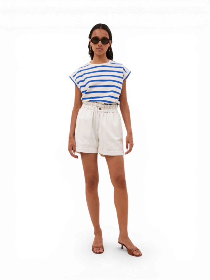 Witte short met hoge elastische taille Leon Twill By-Bar
