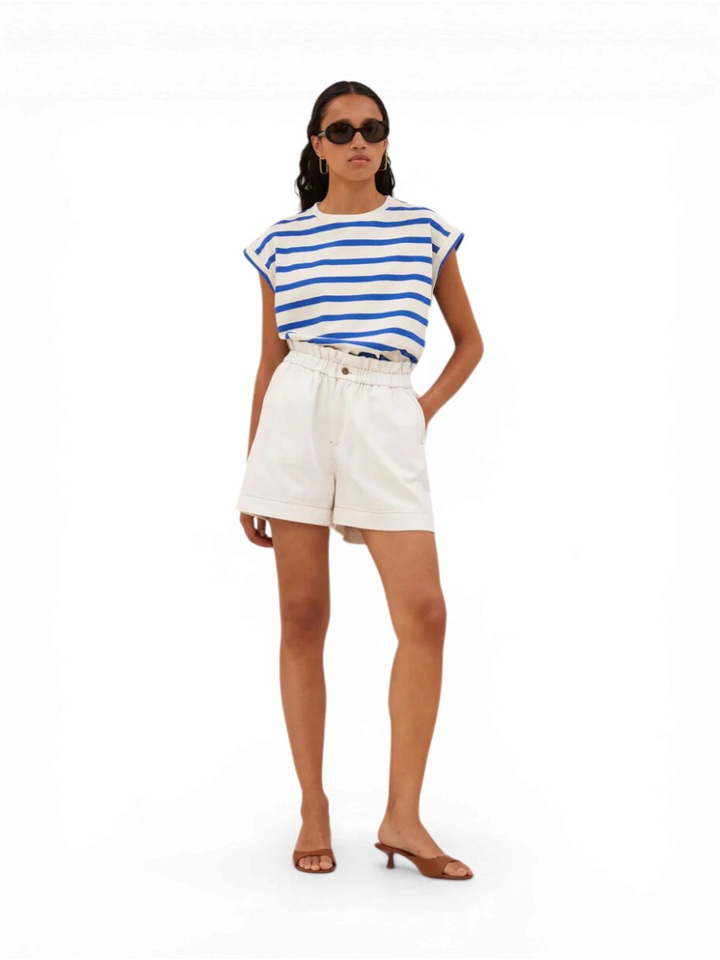 Witte short met hoge elastische taille Leon Twill By-Bar