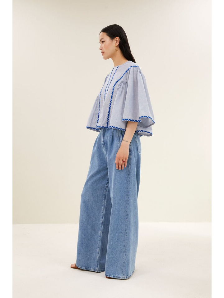 Blauw gestreepte bloes met detail blauw Davin By Bar