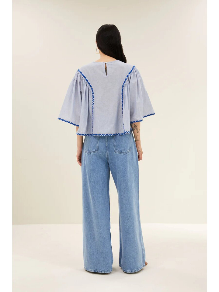 Blauw gestreepte bloes met detail blauw Davin By Bar