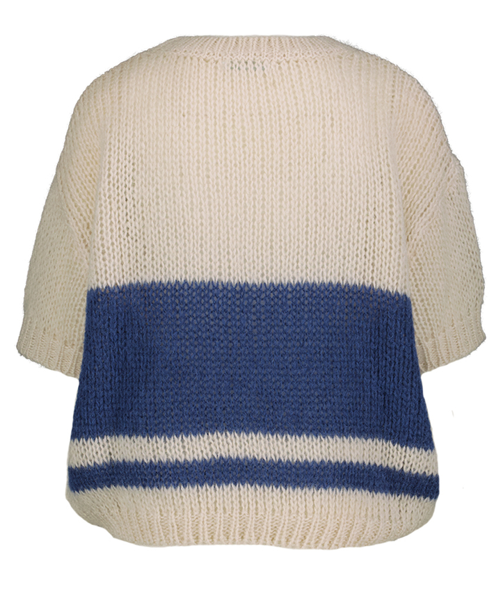Beige gebreide trui met blauwe strepen Nino Vintage By-Bar