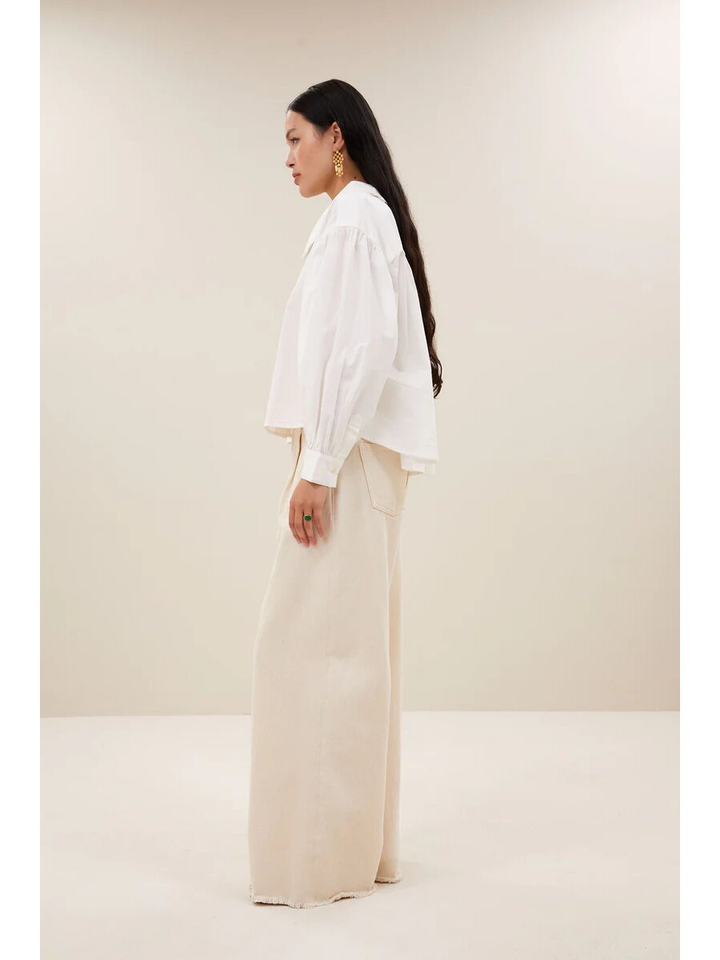 Ecru loose fit jeans raffel detail Lux grain By-Bar