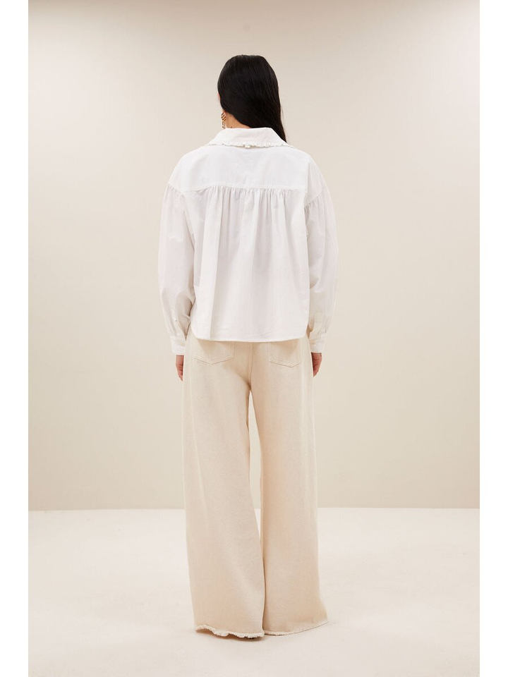 Ecru loose fit jeans raffel detail Lux grain By-Bar