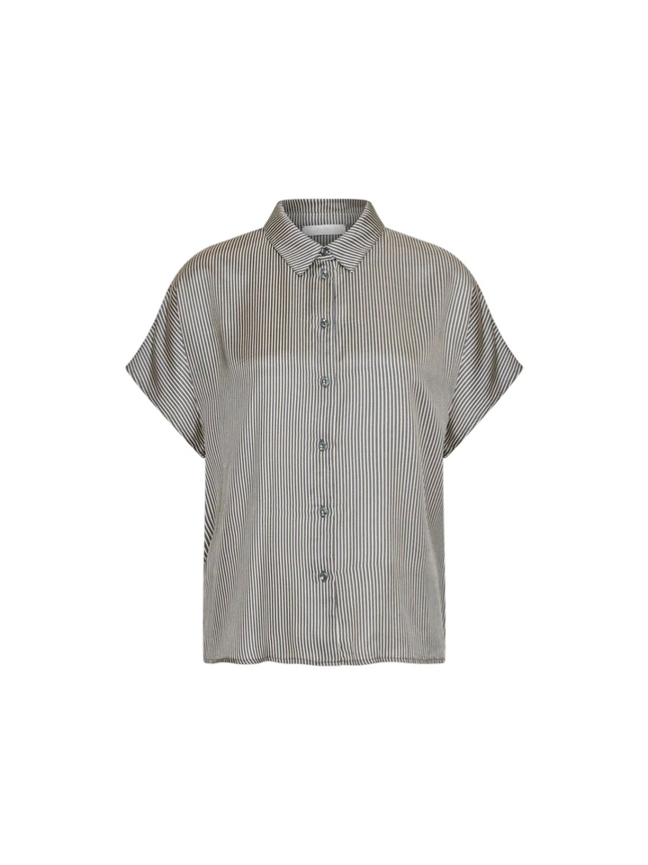 Donkerblauwe gestreepte bloes in satijn look Barley Sily By-Bar