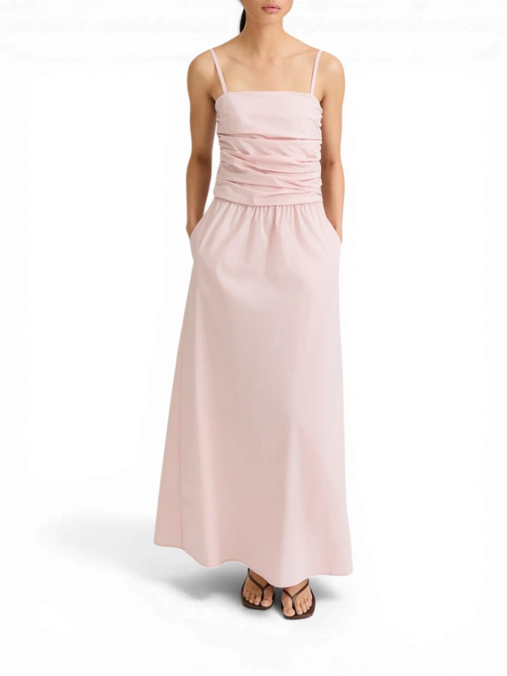 Roze feestelijke maxi-jurk met split achteraan  Jamila Stylein