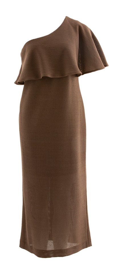 Bruine off shoulder maxi-jurk met structuur Breeze March23