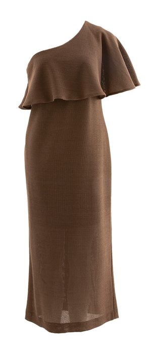 Bruine off shoulder maxi-jurk met structuur Breeze March23