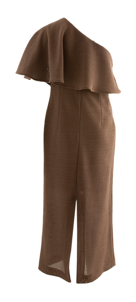 Bruine off shoulder maxi-jurk met structuur Breeze March23