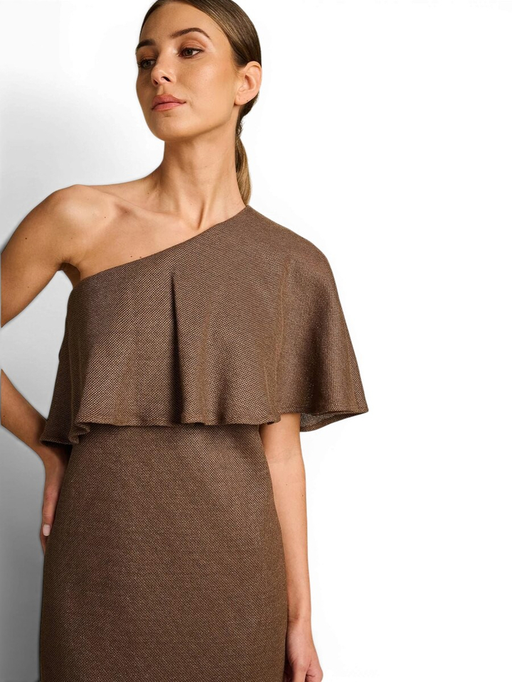 Bruine off shoulder maxi-jurk met structuur Breeze March23