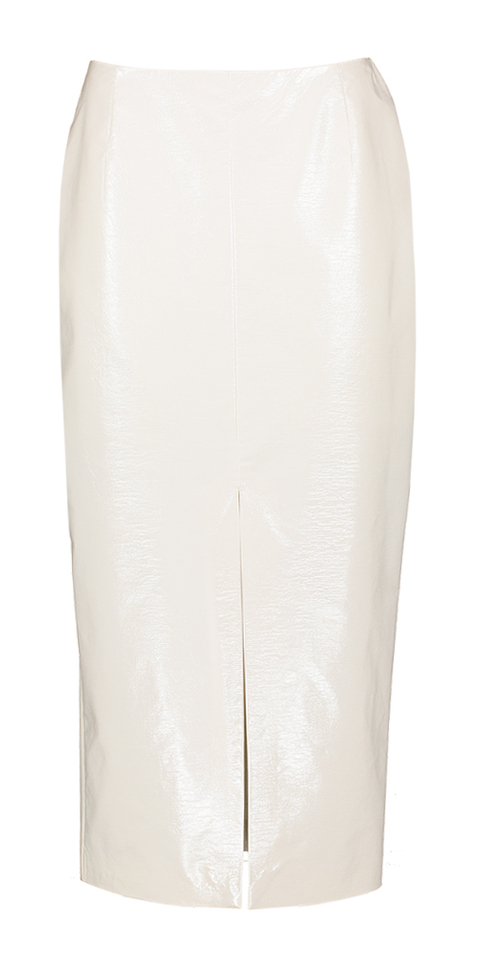 Ecru halflange rok met split in lederlook Essence March 23