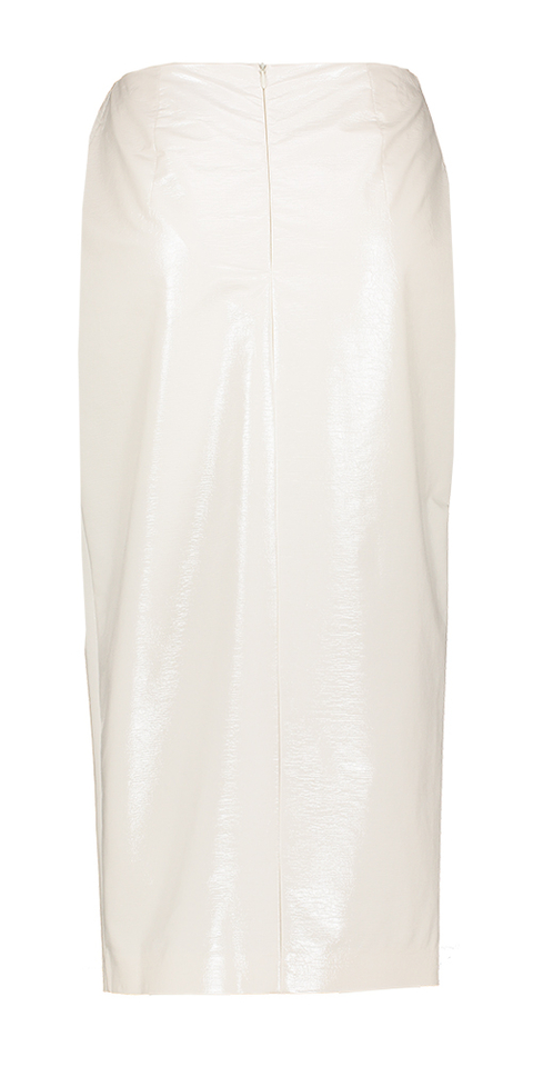 Ecru halflange rok met split in lederlook Essence March 23