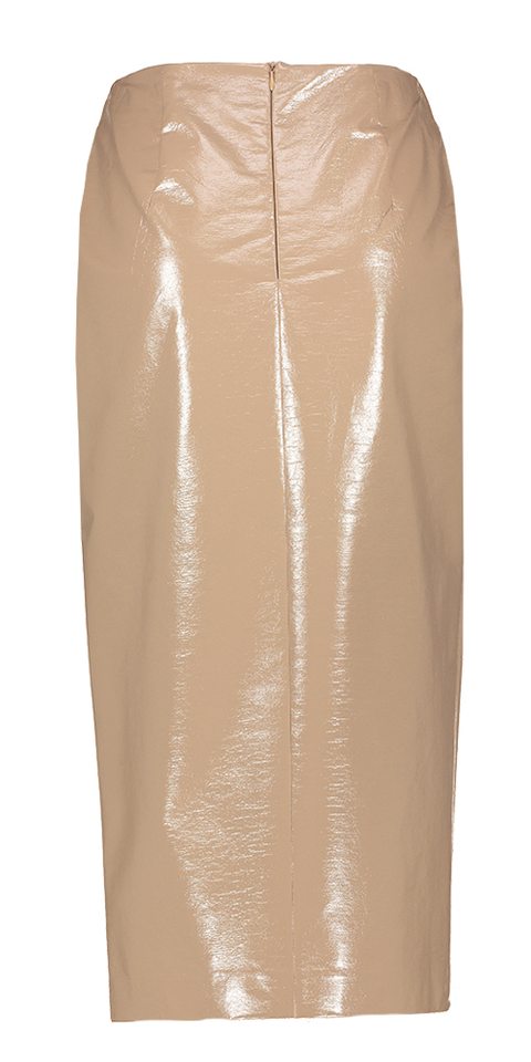 Beige halflange rok met split in lederlook Essence March 23