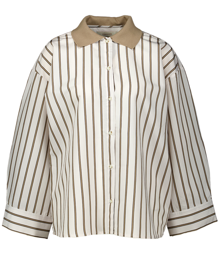 Ecru gestreept blouse met beige Zenith March 23