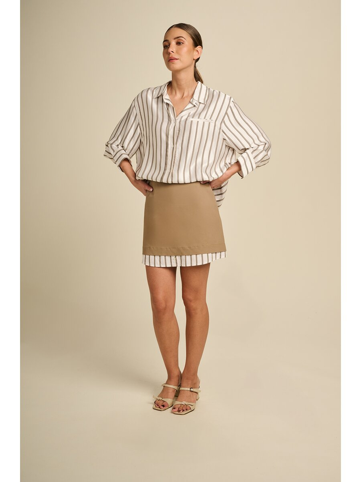 Ecru gestreept blouse met beige Zenith March 23