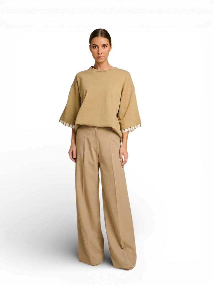 Beige loose fit broek met bandplooi Edith March23