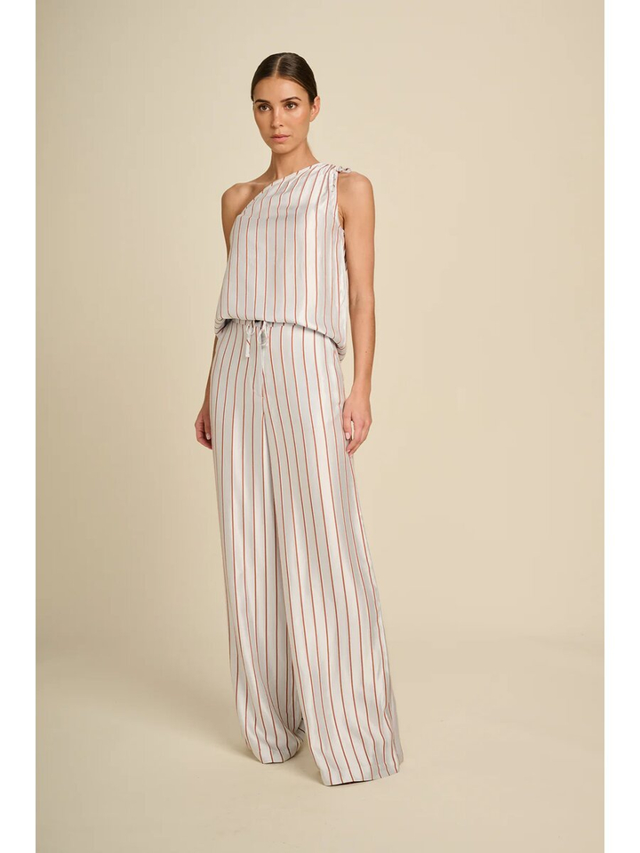 Grijsachtige terracotta gestreepte losvallende broek Flow March23