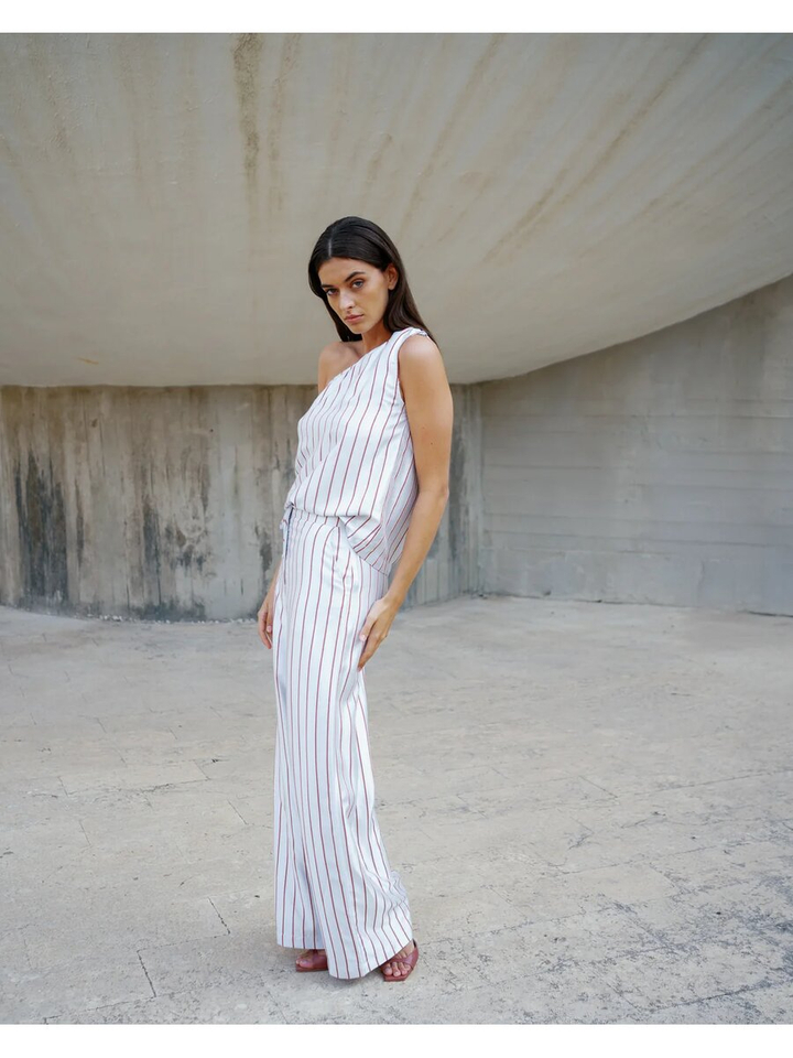 Grijsachtige terracotta gestreepte losvallende broek Flow March23