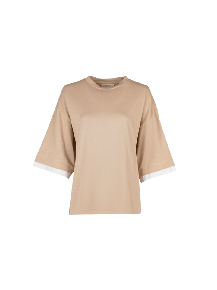 Beige T-shirt met witte mouwen Travel March23