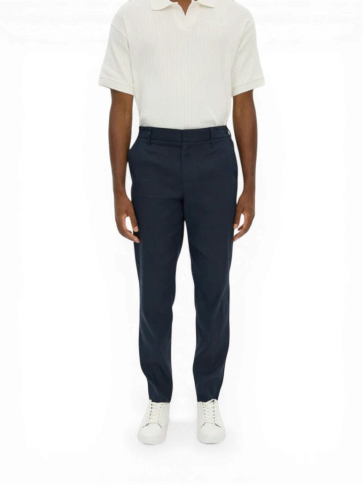Donkerblauwe geklede broek Theo Plain 