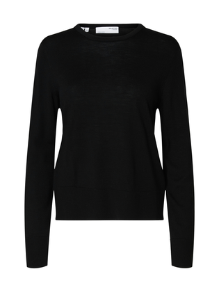 Selected Zwarte pull met ronde hals en lange mouwen