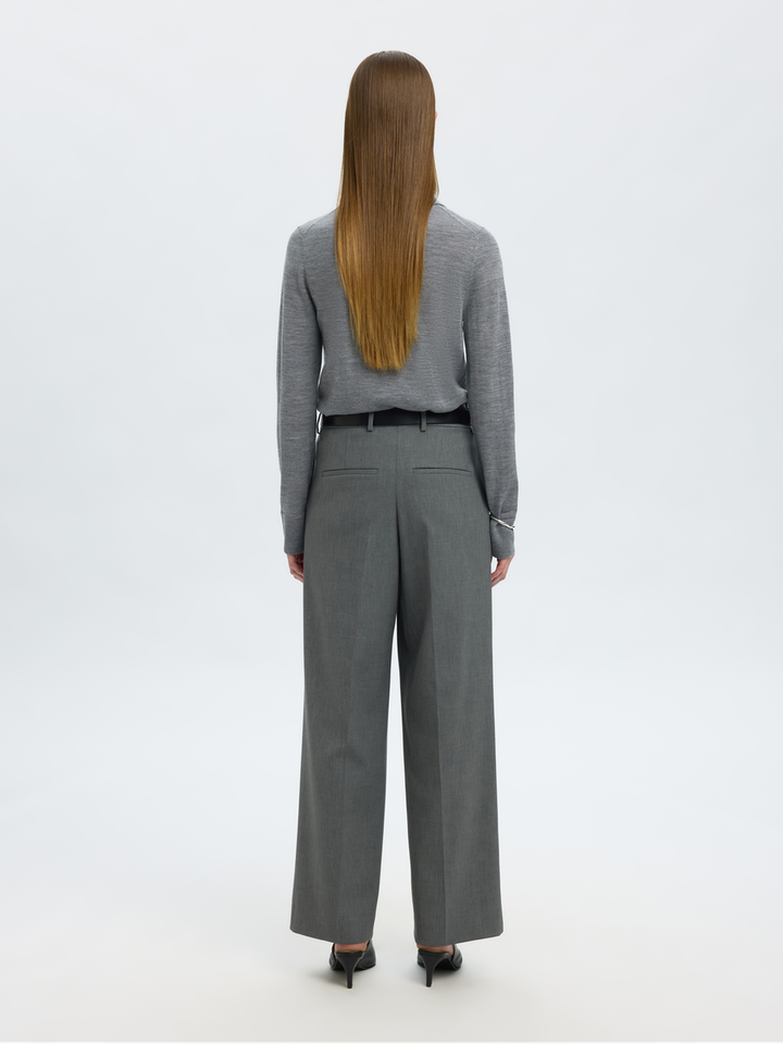 Medium grey melange polo met lange mouwen Selected 