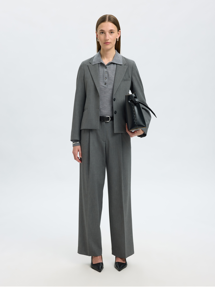 Medium grey melange polo met lange mouwen Selected 