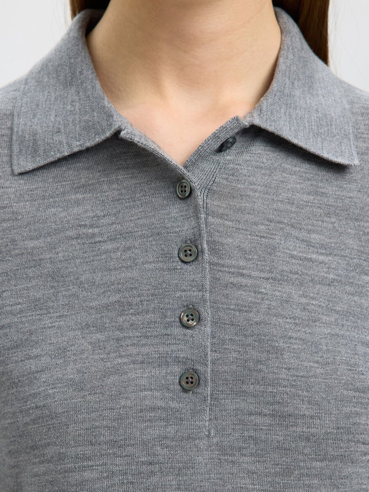 Medium grey melange polo met lange mouwen Selected 