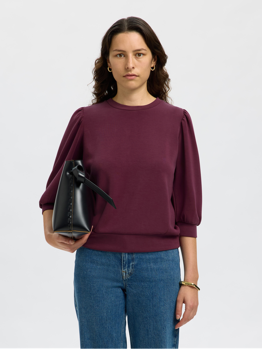 Bordeaux pull met driekwart mouwen Selected