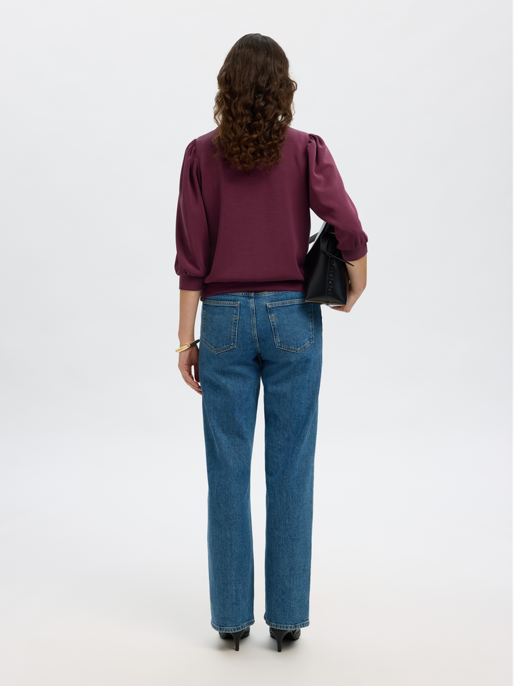 Bordeaux pull met driekwart mouwen Selected 