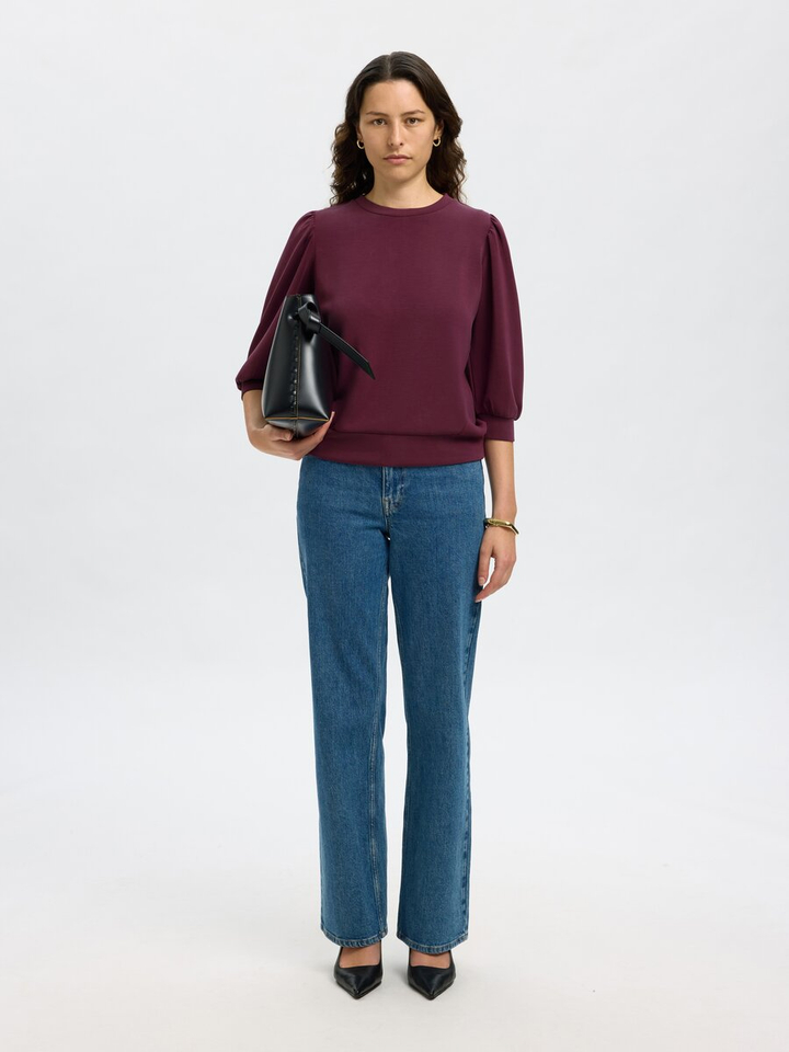 Bordeaux pull met driekwart mouwen Selected 