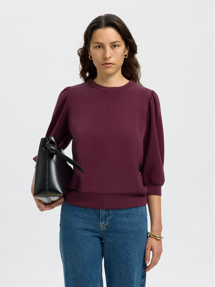 Bordeaux pull met driekwart mouwen Selected 