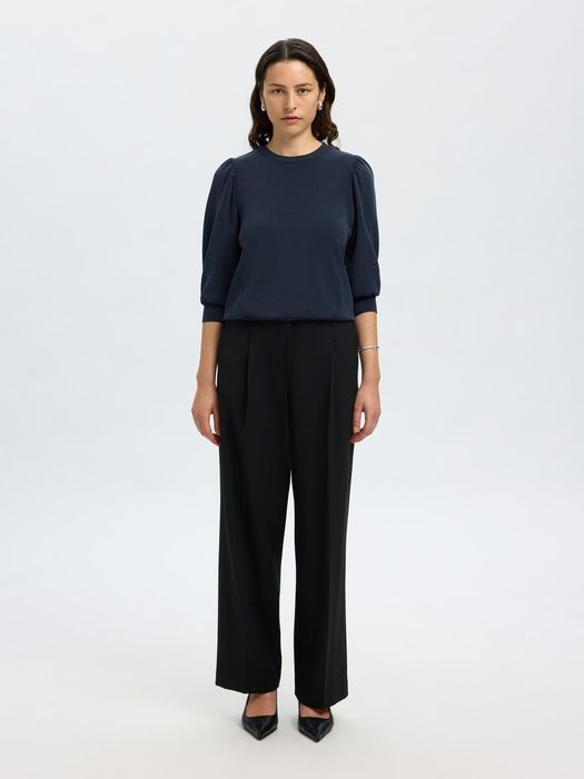 Donkerblauwe pull met driekwart mouwen Selected