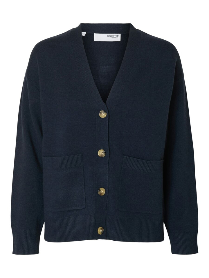 Donkerblauwe gilet met knopen en lange mouwen Selected