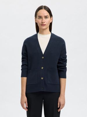 Donkerblauwe gilet met knopen en lange mouwen Selected