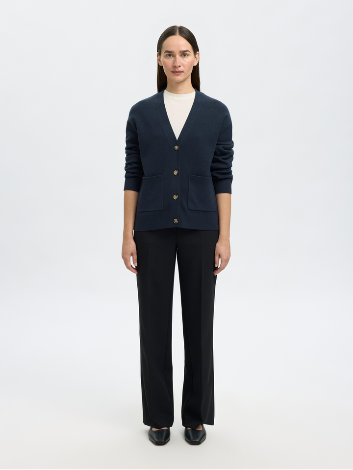 Donkerblauwe gilet met knopen en lange mouwen Selected