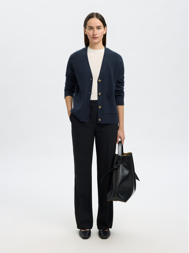 Donkerblauwe gilet met knopen en lange mouwen Selected