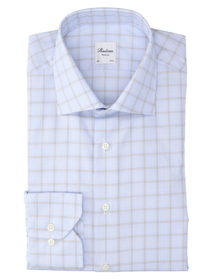 Lichtblauw katoenen hemd (regular fit) met ruiten en lange mouwen Stenströms