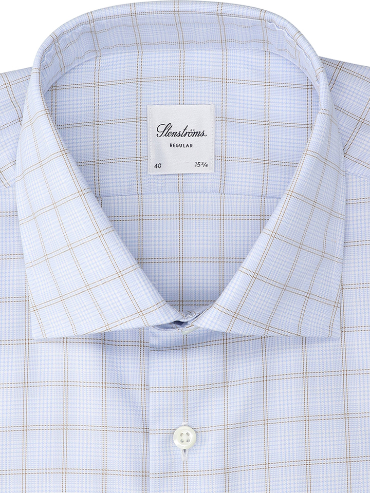 Lichtblauw katoenen hemd (regular fit) met ruiten en lange mouwen Stenströms