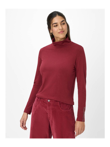 Bordeaux pull met rolkraag en strass aan de mouwen Style.Carina Brax