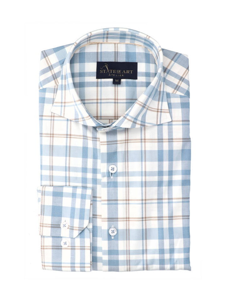 Wit katoenen hemd (regular fit) met ruiten en lange mouwen State Of Art