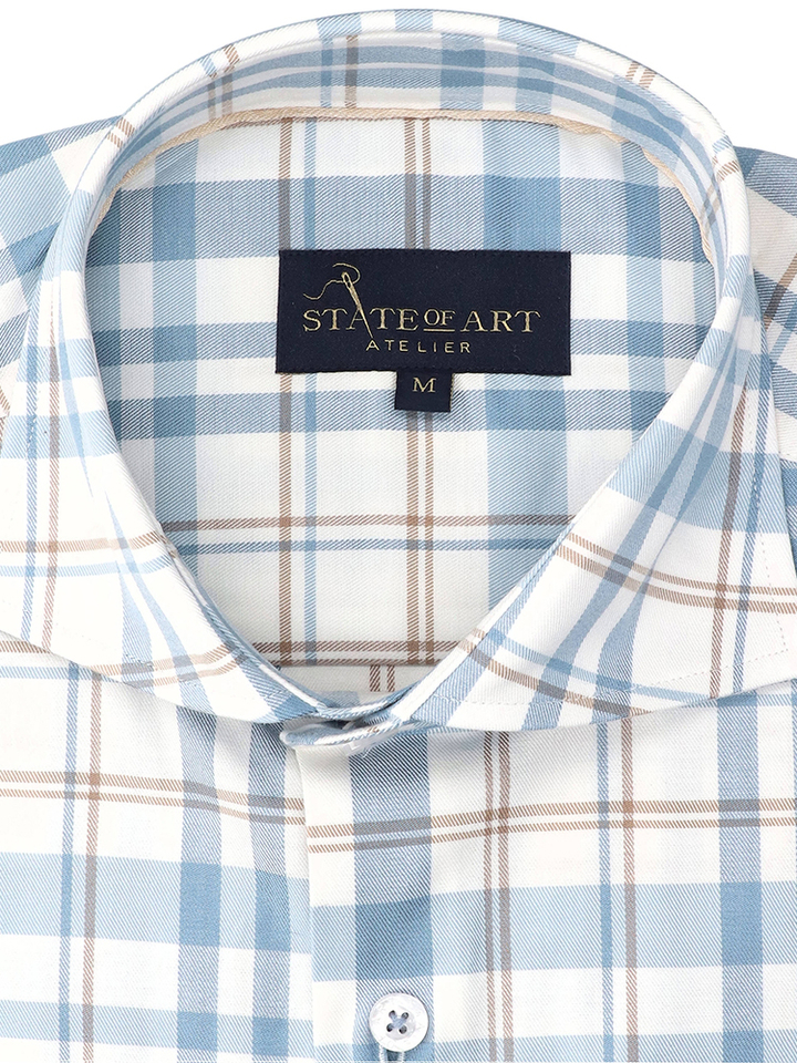 Wit katoenen hemd (regular fit) met ruiten en lange mouwen State Of Art