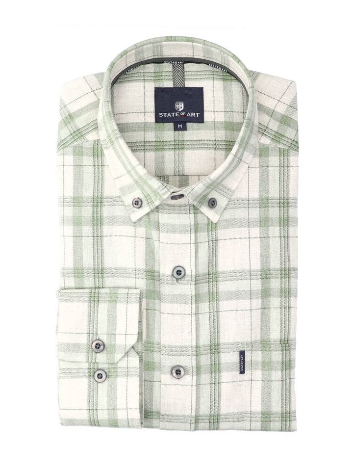 Lichtgroen katoenen hemd (regular fit) met ruiten en lange mouwen State Of Art 