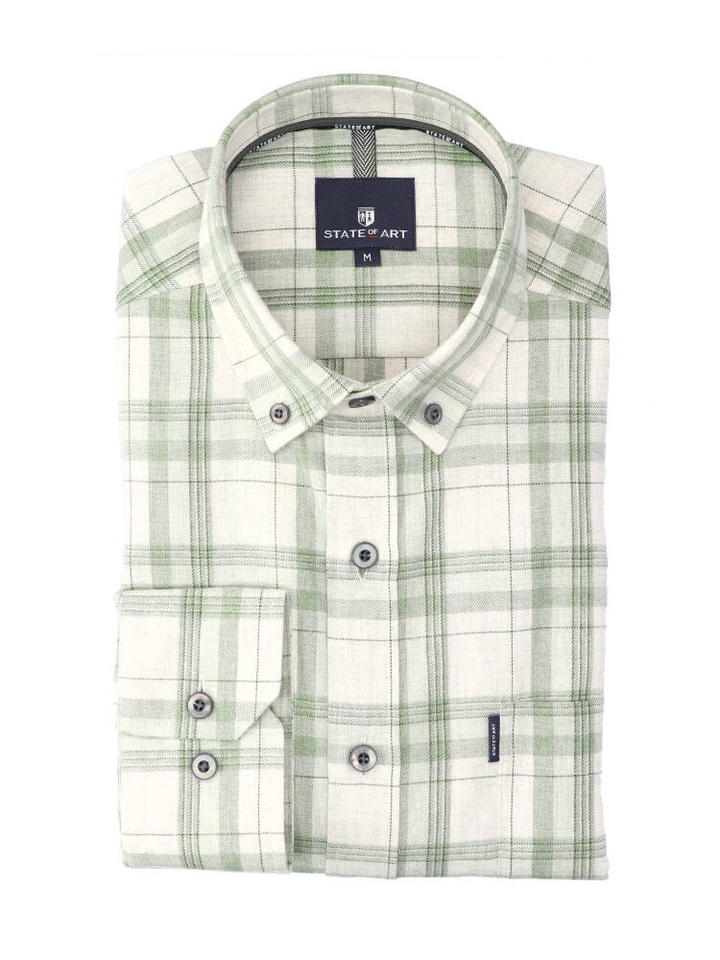 Lichtgroen katoenen hemd (regular fit) met ruiten en lange mouwen State Of Art 