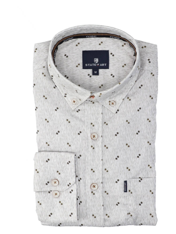 Lichtgrijs katoenen hemd (regular fit) met print en lange mouwen State of Art