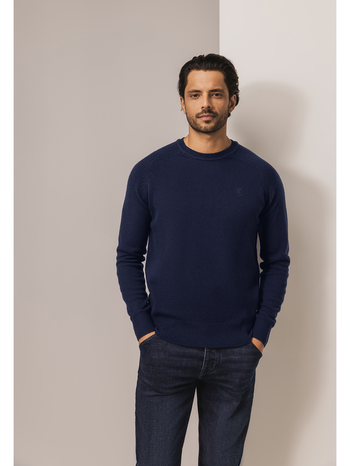 Blauwe wollen trui met ronde hals State Of Art 