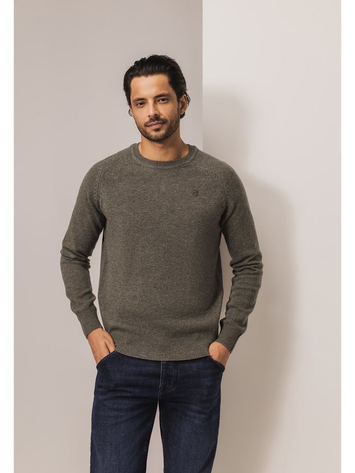 Taupe kleurige wollen turi met ronde hals State Of Art 