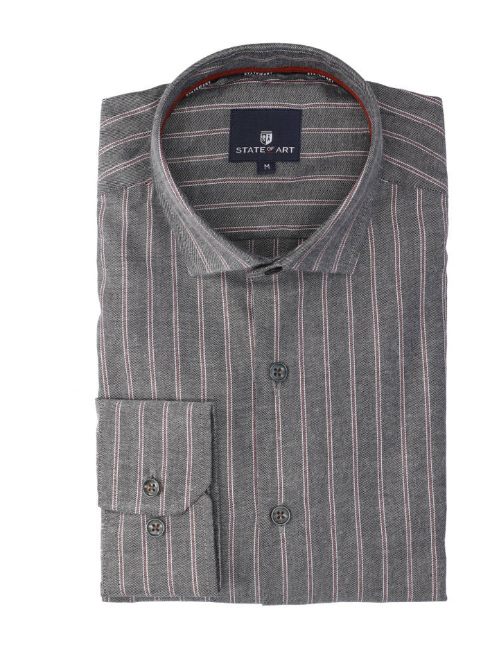Grijs katoenen hemd (regular fit) met strepen en lange mouwen State Of Art 