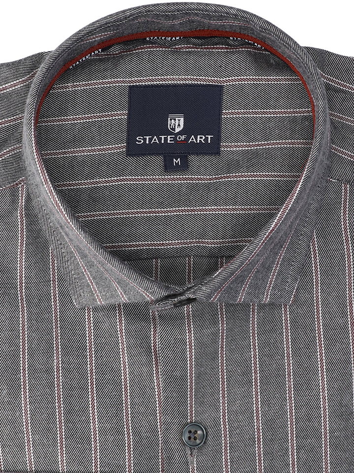Grijs katoenen hemd (regular fit) met strepen en lange mouwen State Of Art 