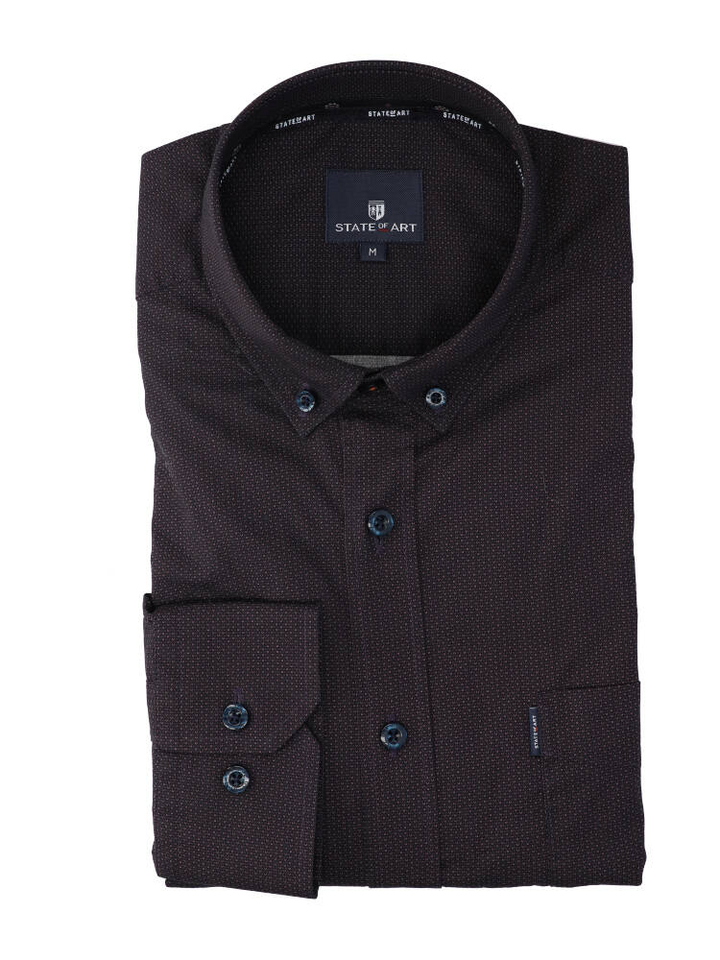 Blauw katoenen hemd (regular fit) met fijne details en lange mouwen State Of Art 