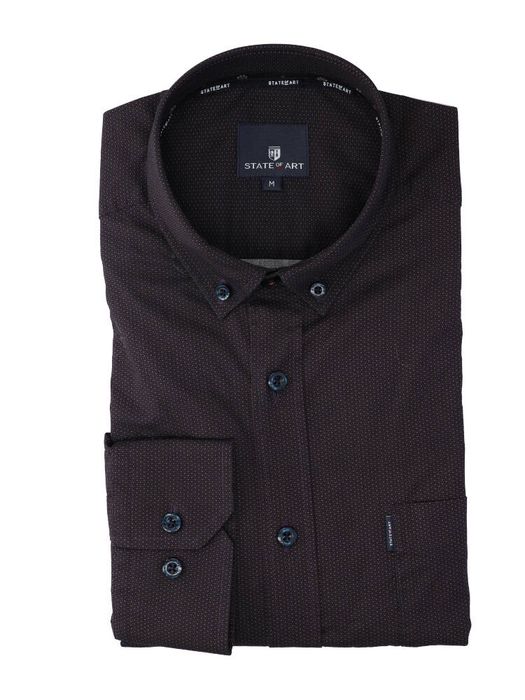 Blauw katoenen hemd (regular fit) met fijne details en lange mouwen State Of Art